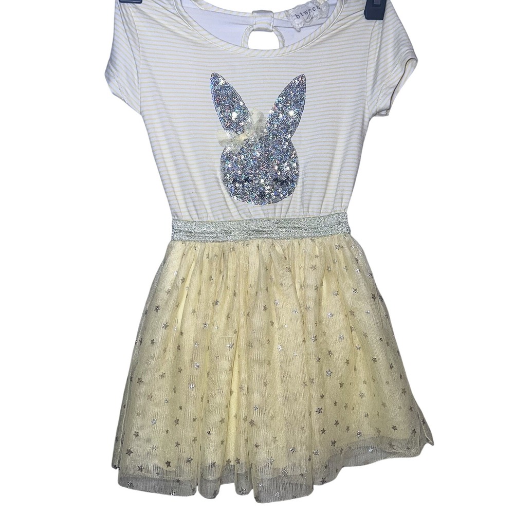 Btween Girls Size 5 Short Sleeve Knit Top Tulle Skirt Dress Sequence Bunny